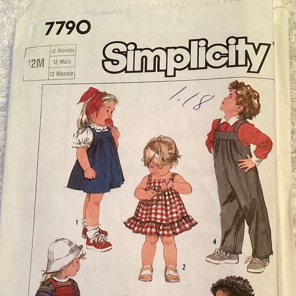 VINTAGE!  1986 SIMPLICITY pattern #7790. Toddler, size 12 mos!  Has bee cut - Picture 1 of 2